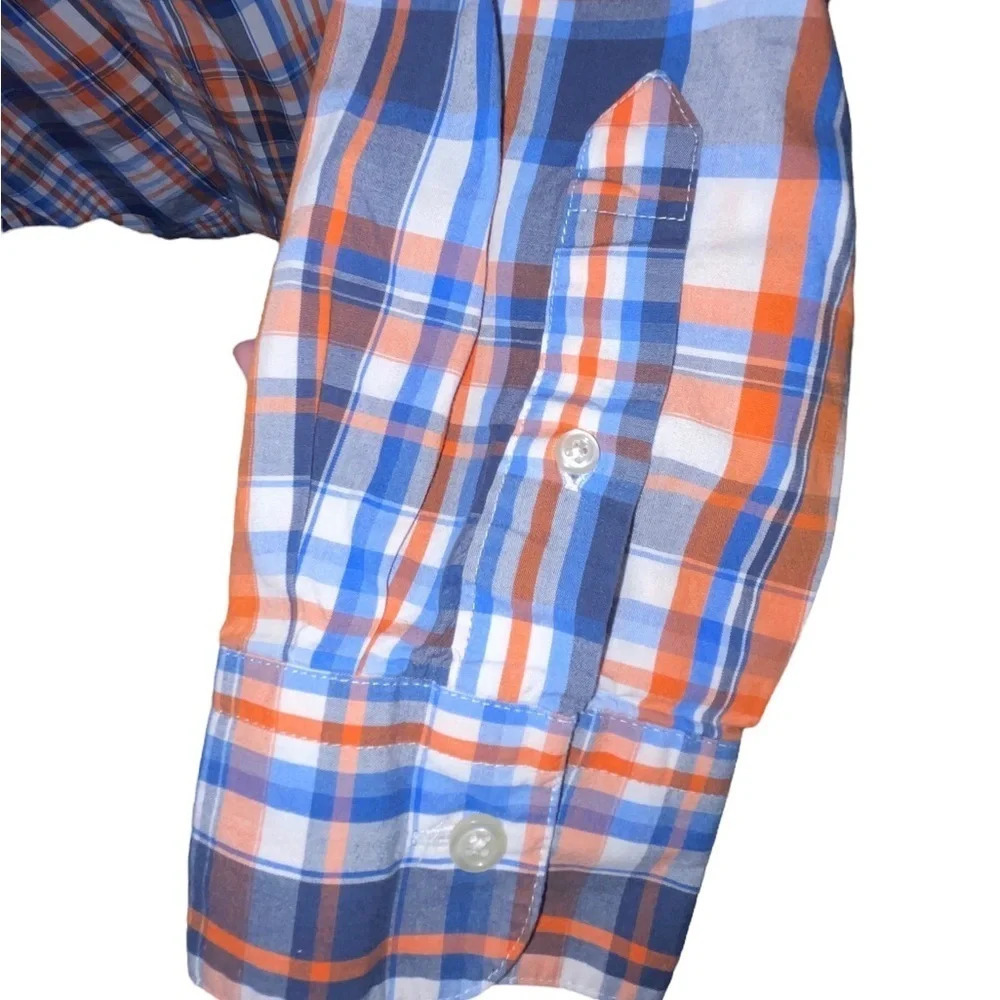 Chaps Medium Men’s Plaid Button Shirt  Cotton White Blue Orange Ralph Lauren - Picture 3 of 5